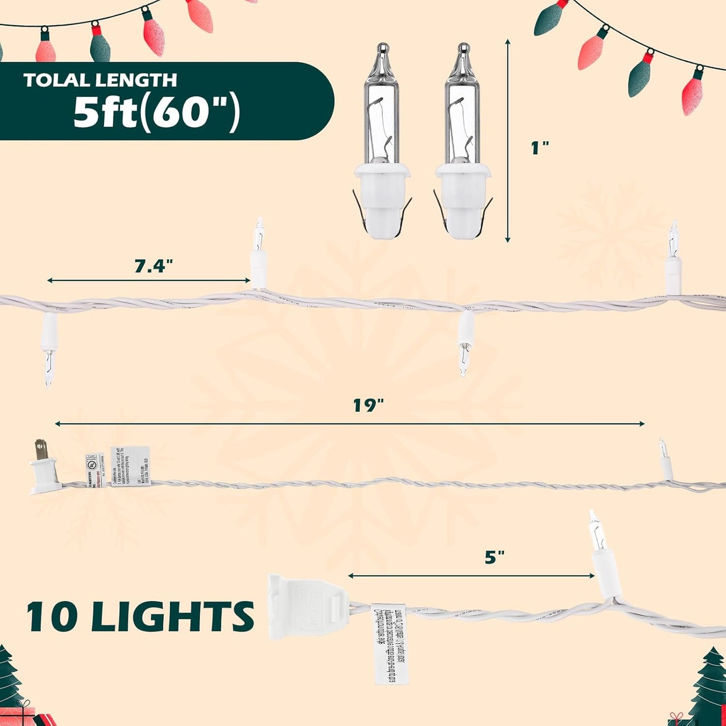 10-bulb 5ft short strand with 4-inch bulb spacing