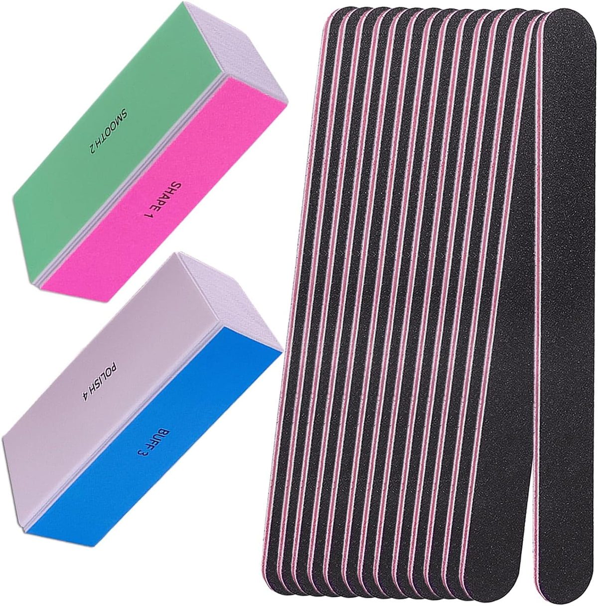 10 double-sided emery board nail files with 100/180 grit coarse and fine surfaces