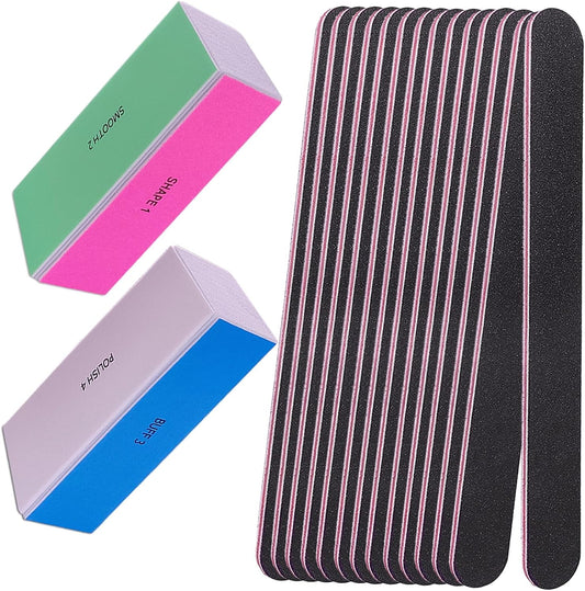10 double-sided emery board nail files with 100/180 grit coarse and fine surfaces