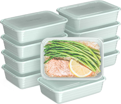 10 rectangular one-compartment trays with 4-cup capacity each and embossed portion measurements