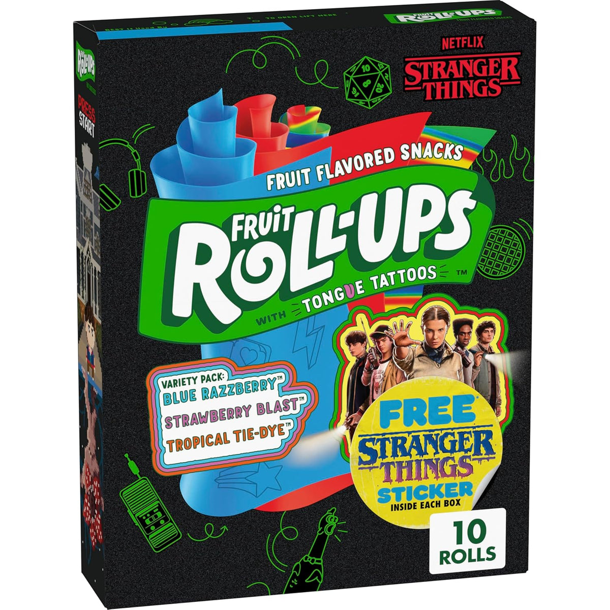 10-roll variety pack with 5 oz total weight in a stranger things themed cardboard box