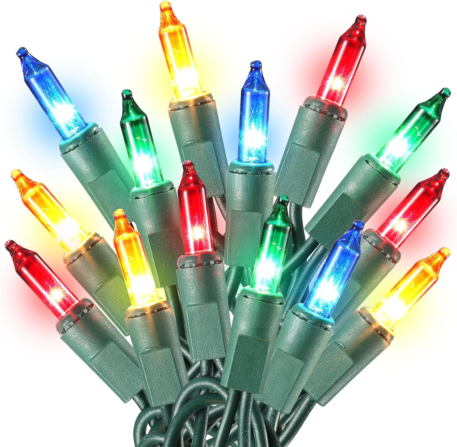 100 incandescent mini bulbs per strand (19.6ft lighted length, 2.2" bulb spacing)