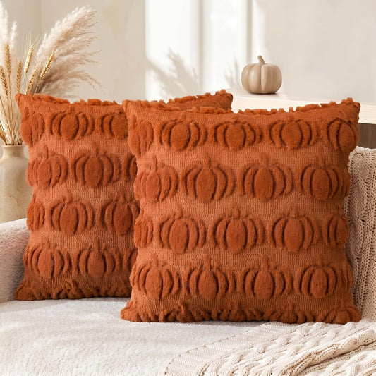 100% polyester plush faux fur jacquard weave in caramel with pumpkin motif