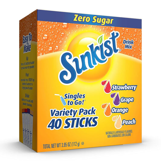 12 available flavor variants including orange, lemon lime, grape, pineapple, strawberry, peach, mango orange, blood orange, strawberry tangerine, and vitamin c variety packs