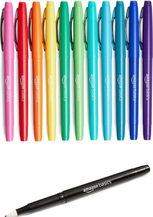 12 or 24-pack of felt tip marker pens in assorted colors or solid black