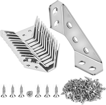 12-pack of thickened stainless steel corner brackets (2.4 x 0.8 x 0.6 inches each)