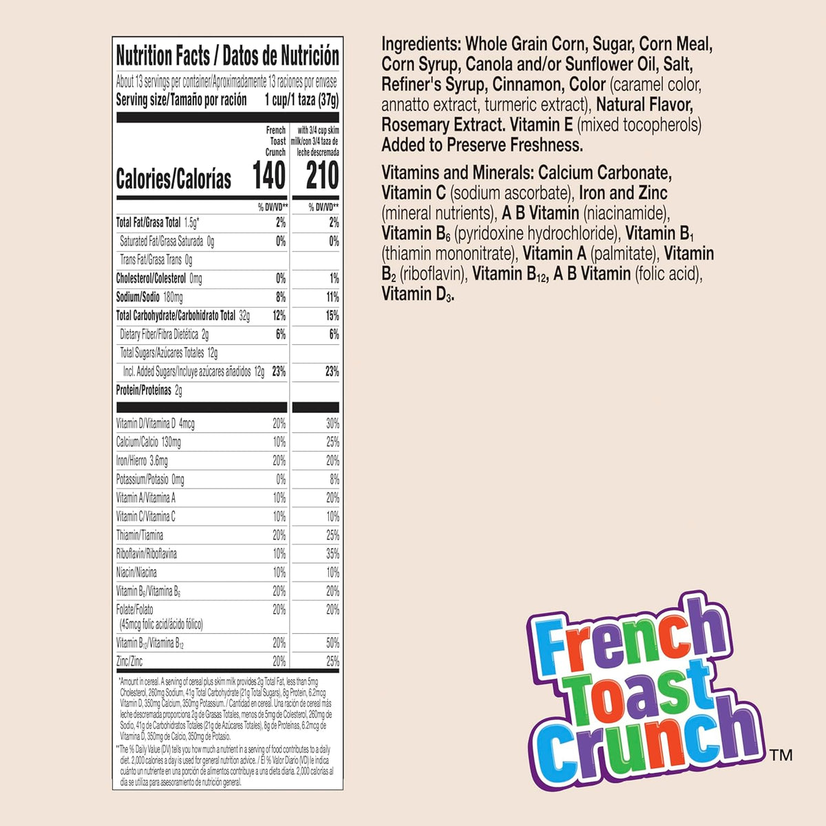13g whole grain per serving plus 12 vitamins and minerals