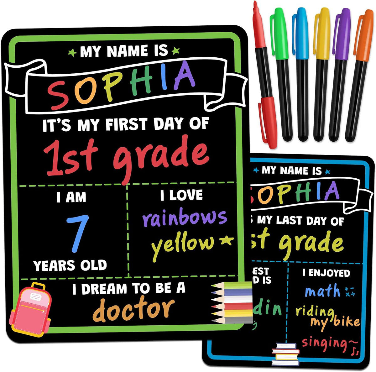 14"x11" double-sided board with first-day and last-day layouts