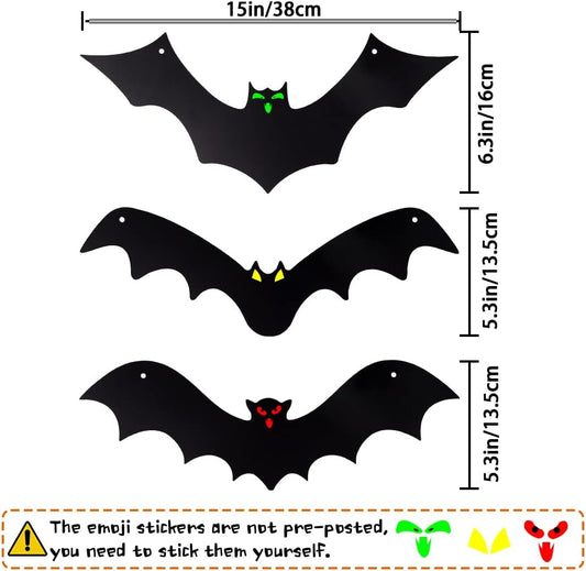 15 pairs of glow-in-the-dark eye stickers in red and green fluorescent colors requiring sunlight charging