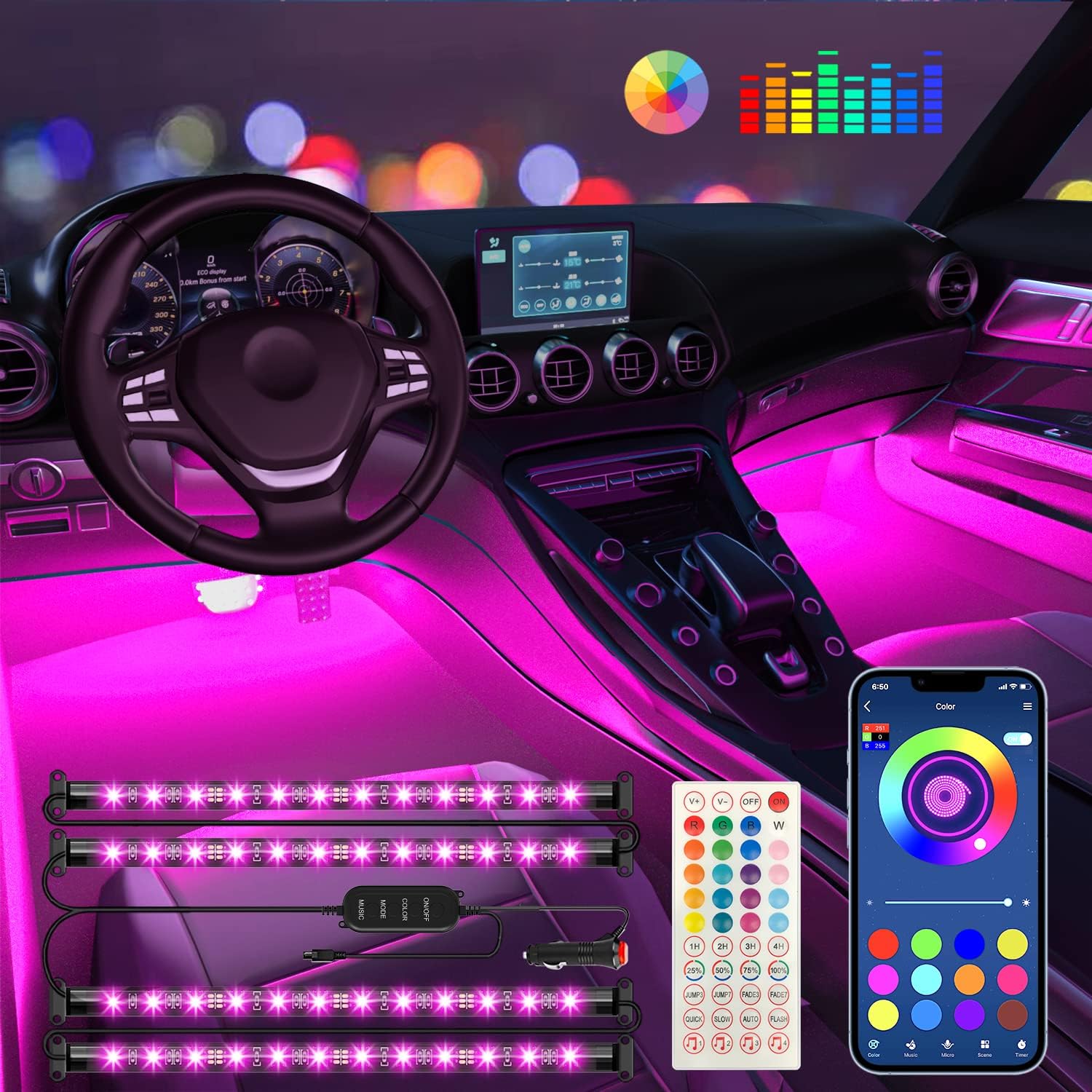 16 million rgb colors with custom diy palette and brightness control via bluetooth app