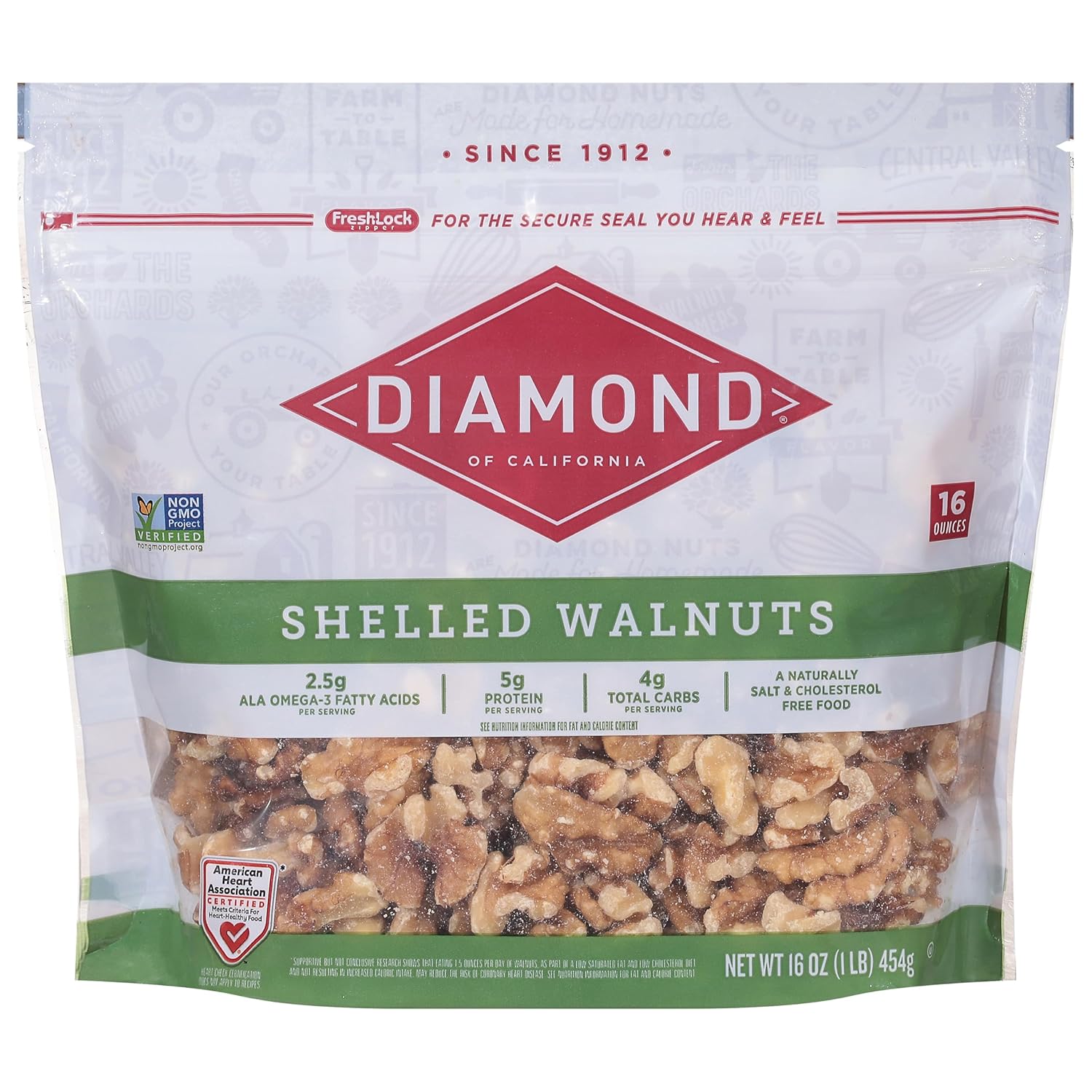 16 oz (1 pound) resealable bag of shelled walnut halves and pieces