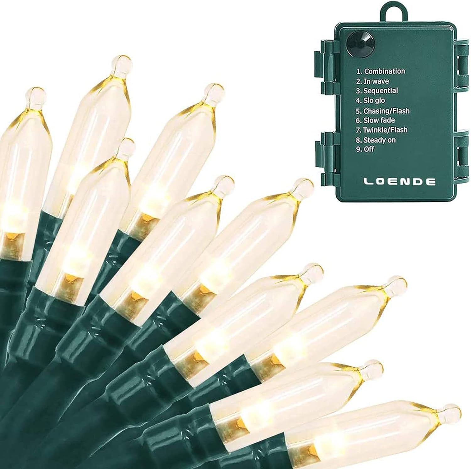 18 ft string with 50 warm white (3000k) led bulbs on green or white wire