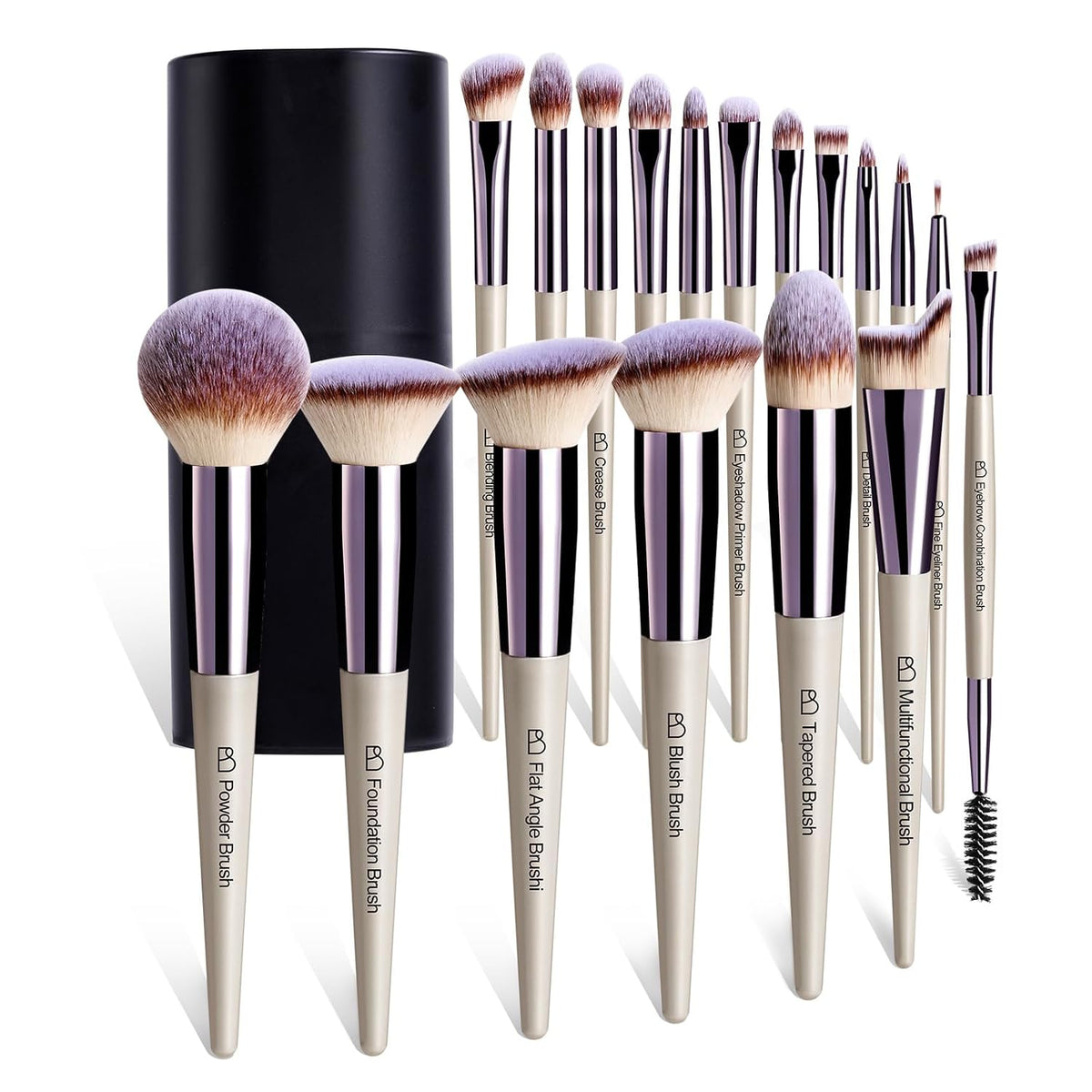18-piece brush kit covering foundation, powder, concealer, blush, contour, eyeshadow, and brows