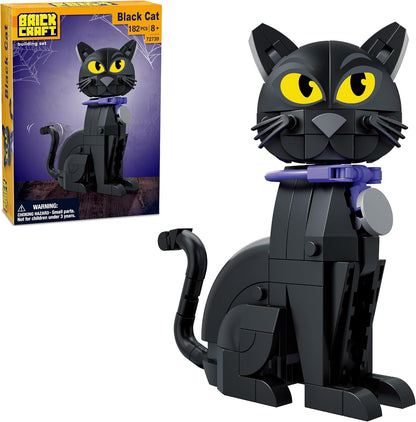 182 interlocking plastic bricks and pieces forming a finished ~5 inch (12.8 cm) cat figure