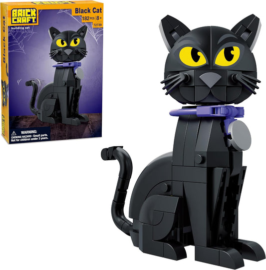 182 interlocking plastic bricks and pieces forming a finished ~5 inch (12.8 cm) cat figure