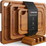 Astercook Natural Bamboo Cutting Boards with Stand – Calming Cooking Ritual Upgrade for Slow Living Kitchens, 3 Sizes