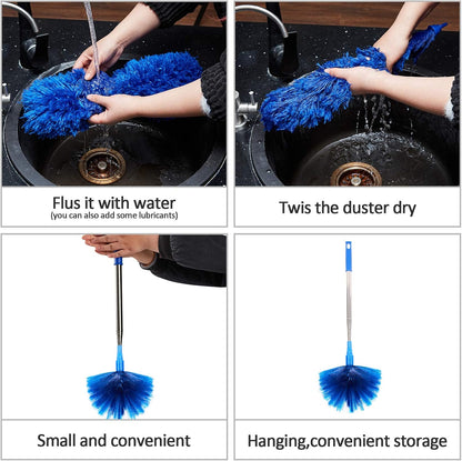 2 in 1 Cobweb Duster and Microfiber Duster – Safe Solo Cleaning for Single-Story Homes and Garages, 100 in Telescopic Reach Pole