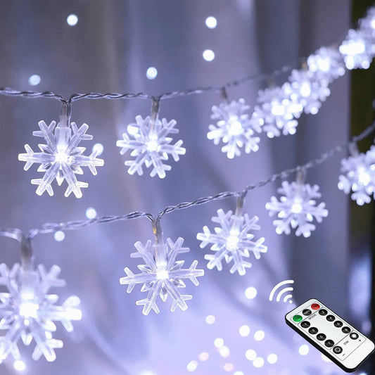 20 ft string with 40 led snowflake bulbs, each 1.5 inches in diameter