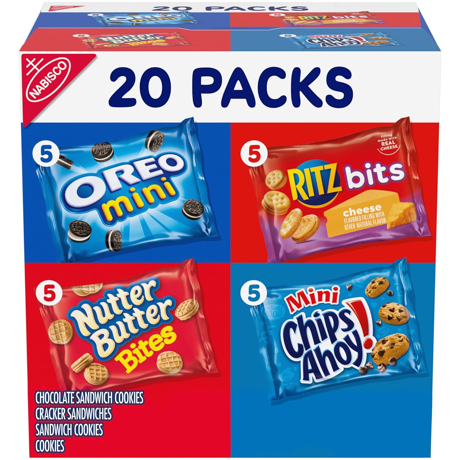 20 individually packaged snack servings in one variety box