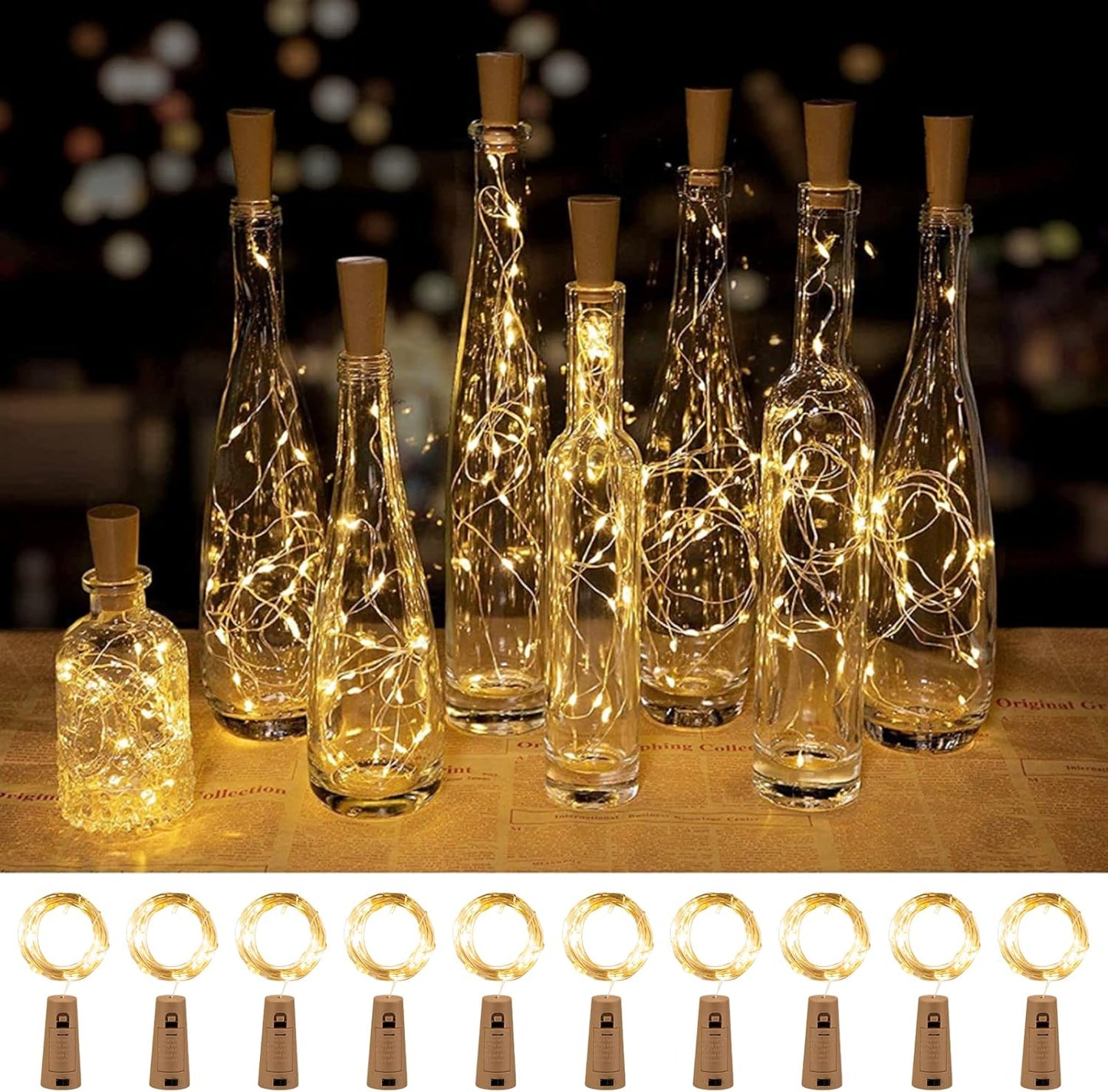 20 micro leds on 7ft of thin bendable silver-plated copper wire per string