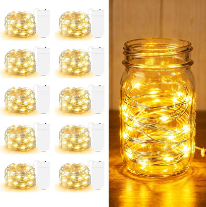 20 micro leds per 7-foot string on flexible silver/copper wire
