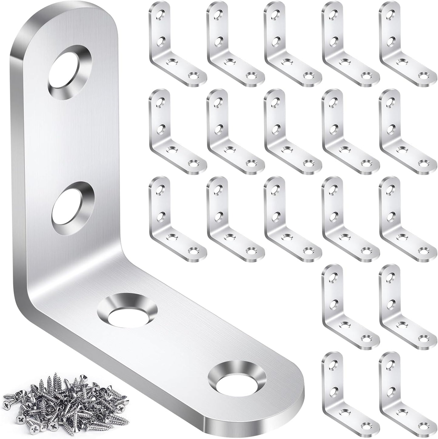20-piece l bracket set with 80 matching self-tapping screws