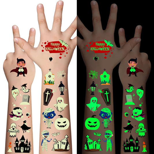 20 sheets containing 360 total glow-in-the-dark halloween tattoos