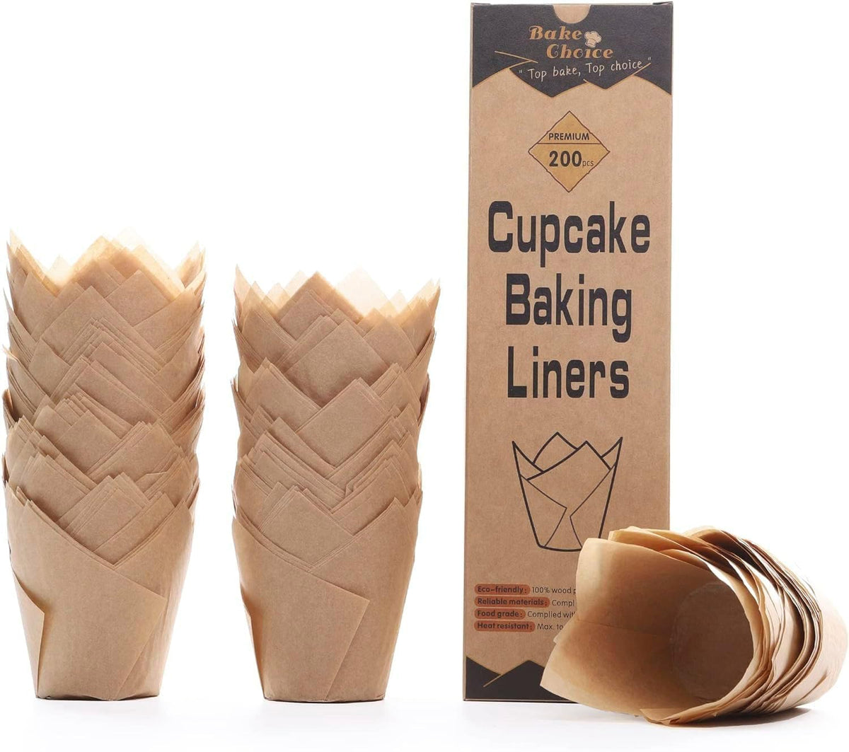 200-count unbleached tulip-shaped paper liners per pack