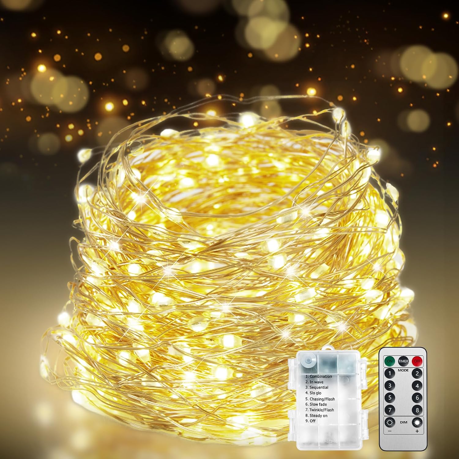 200 warm-white leds on a 67-foot pure copper wire string