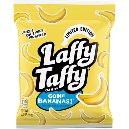 3.5 oz bag of banana-flavored chewy taffy mini bars