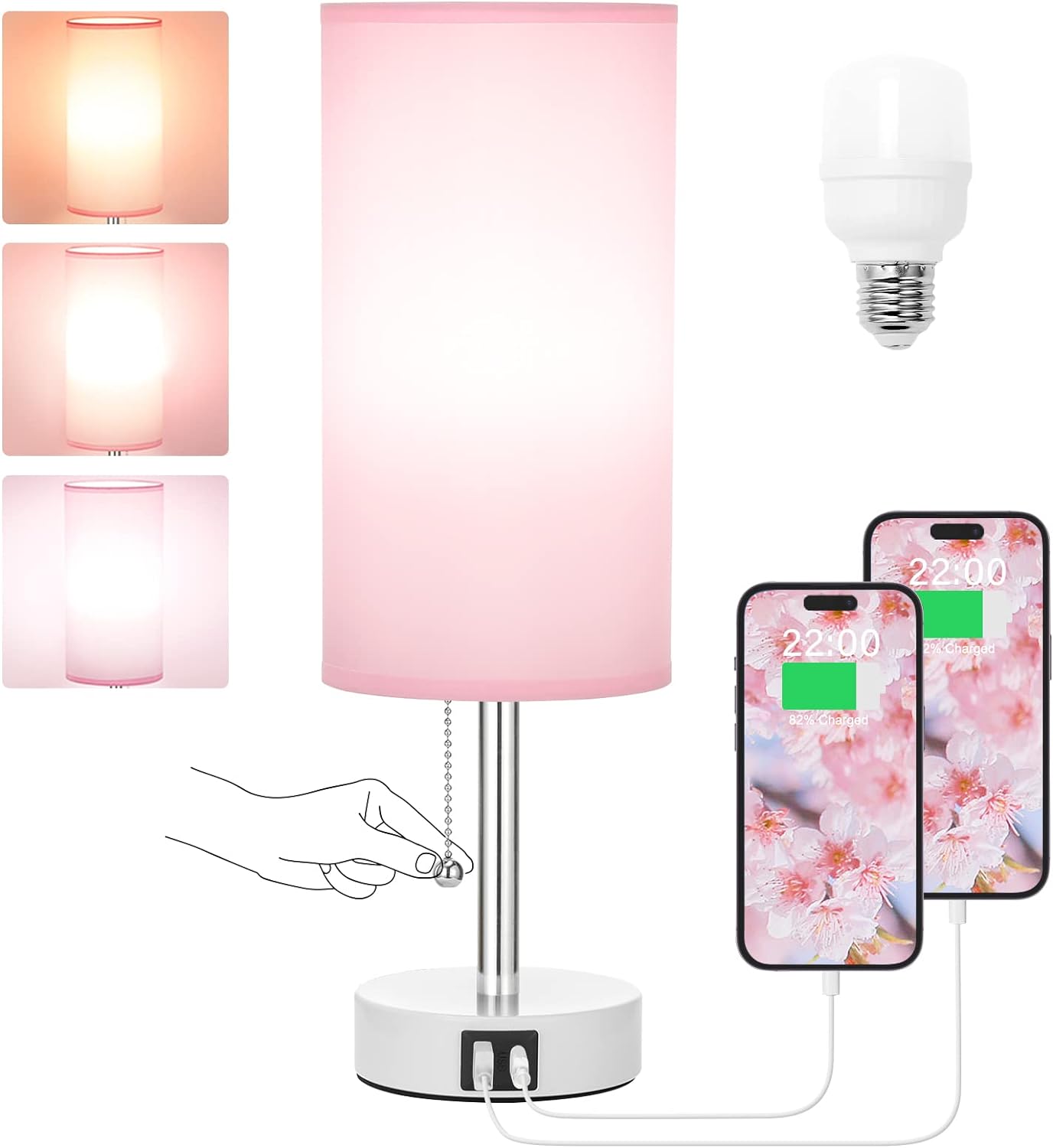 3 color temperature modes (3000k warm white, 4000k natural, 5000k cool white) switched via pull chain