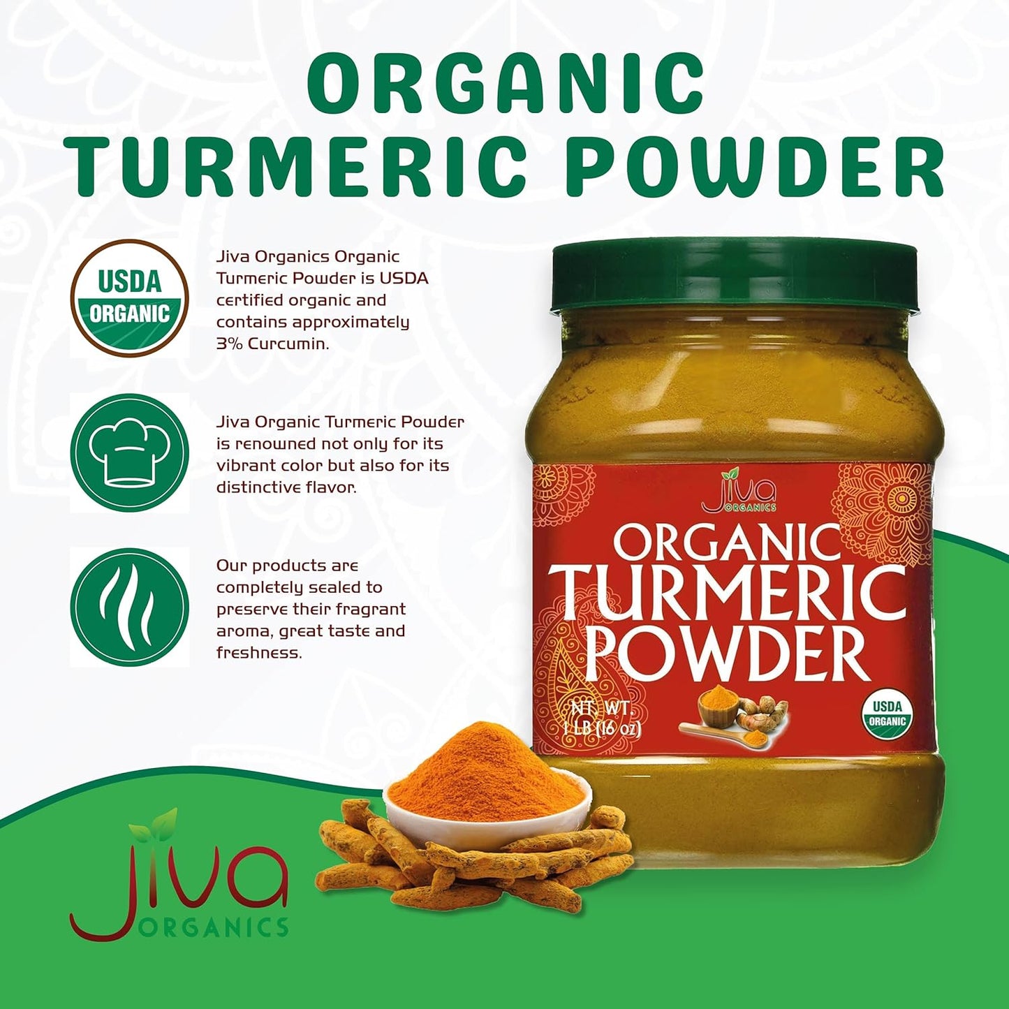 3%+ curcumin content, batch tested for potency