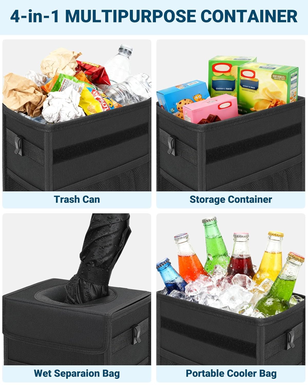 3 exterior mesh pockets for tissues, bottles, and small items