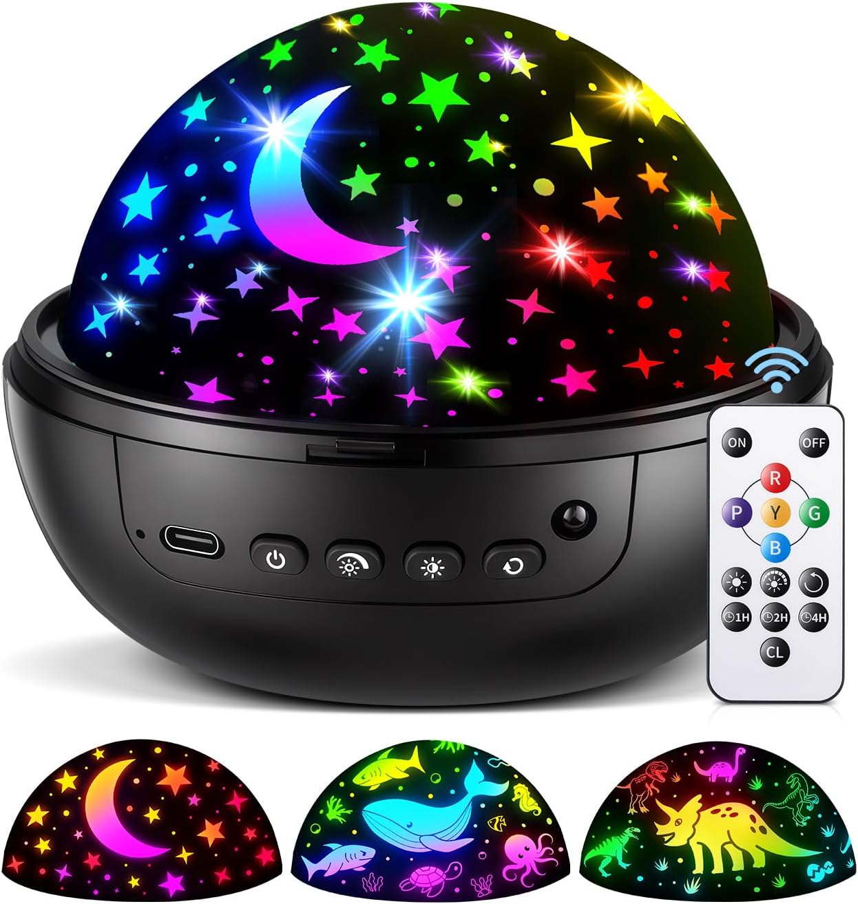 3 interchangeable hd projection films: stars & moon, ocean animals, dinosaurs