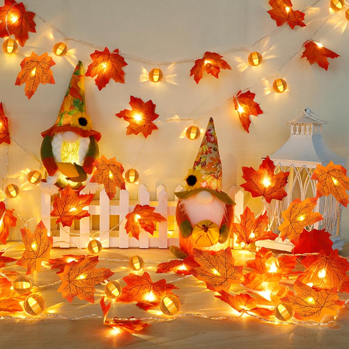 3 Pack Fall Garland with Pumpkin Lights – Flameless Smokeless Autumn String Lights Safe for Kids Pets and Bedrooms