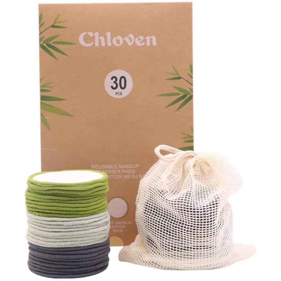 30-pack bundle split into 10 bamboo terry scrub, 10 organic soft cotton, and 10 bamboo charcoal pads