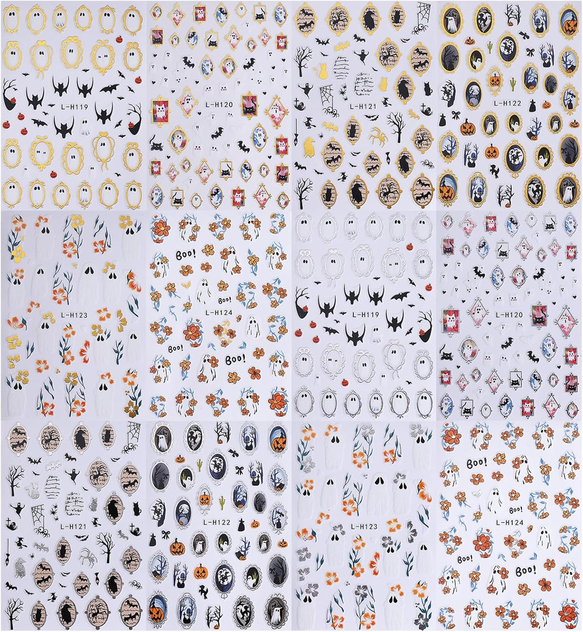 3D Self-Adhesive Nail Decals Spooky Cute Designs Metallic Gold Silver – Birthday Gift for Her Best Friend Mom Daughter Sister