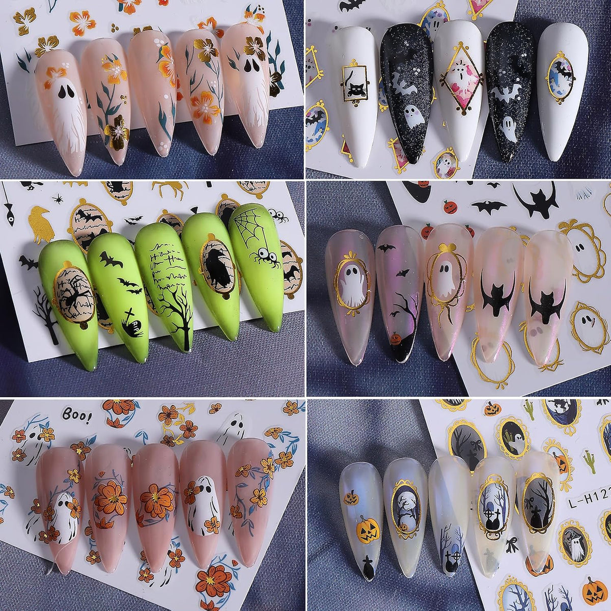 3D Self-Adhesive Nail Decals Spooky Cute Designs Metallic Gold Silver – Birthday Gift for Her Best Friend Mom Daughter Sister