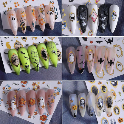 3D Self-Adhesive Nail Decals Spooky Cute Designs Metallic Gold Silver – Birthday Gift for Her Best Friend Mom Daughter Sister