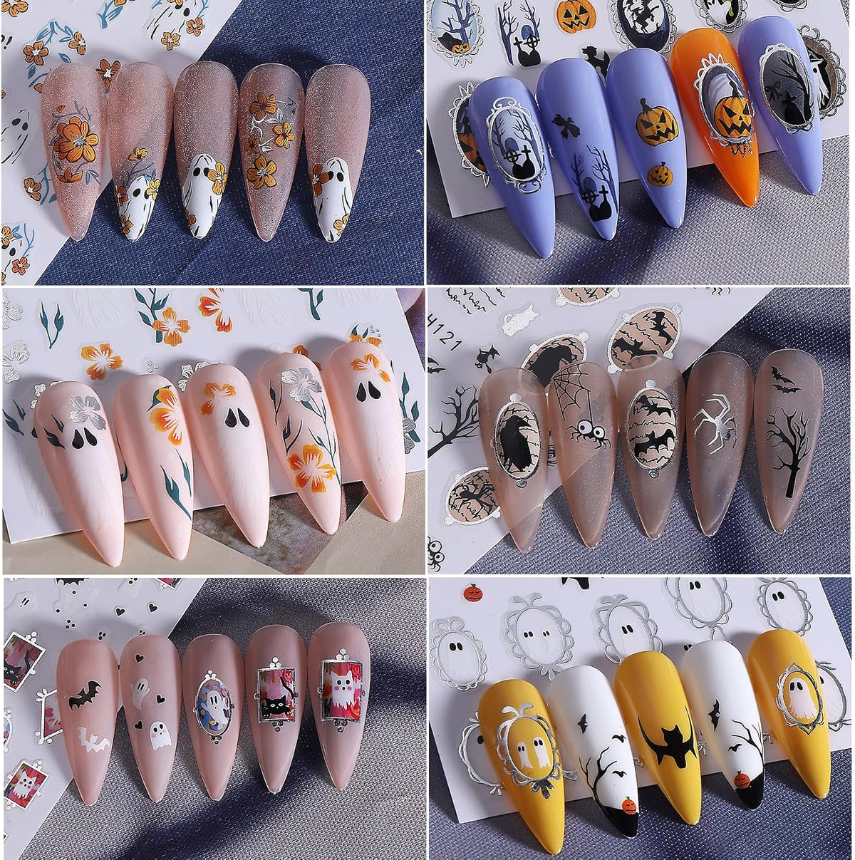 3D Self-Adhesive Nail Decals Spooky Cute Designs Metallic Gold Silver – Birthday Gift for Her Best Friend Mom Daughter Sister