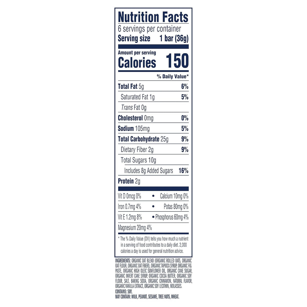 3g fiber per 40g serving (about 1 1/10 bars)
