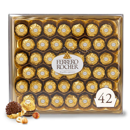 42 individually wrapped milk chocolate hazelnut pieces per full-size box (18.5 oz)
