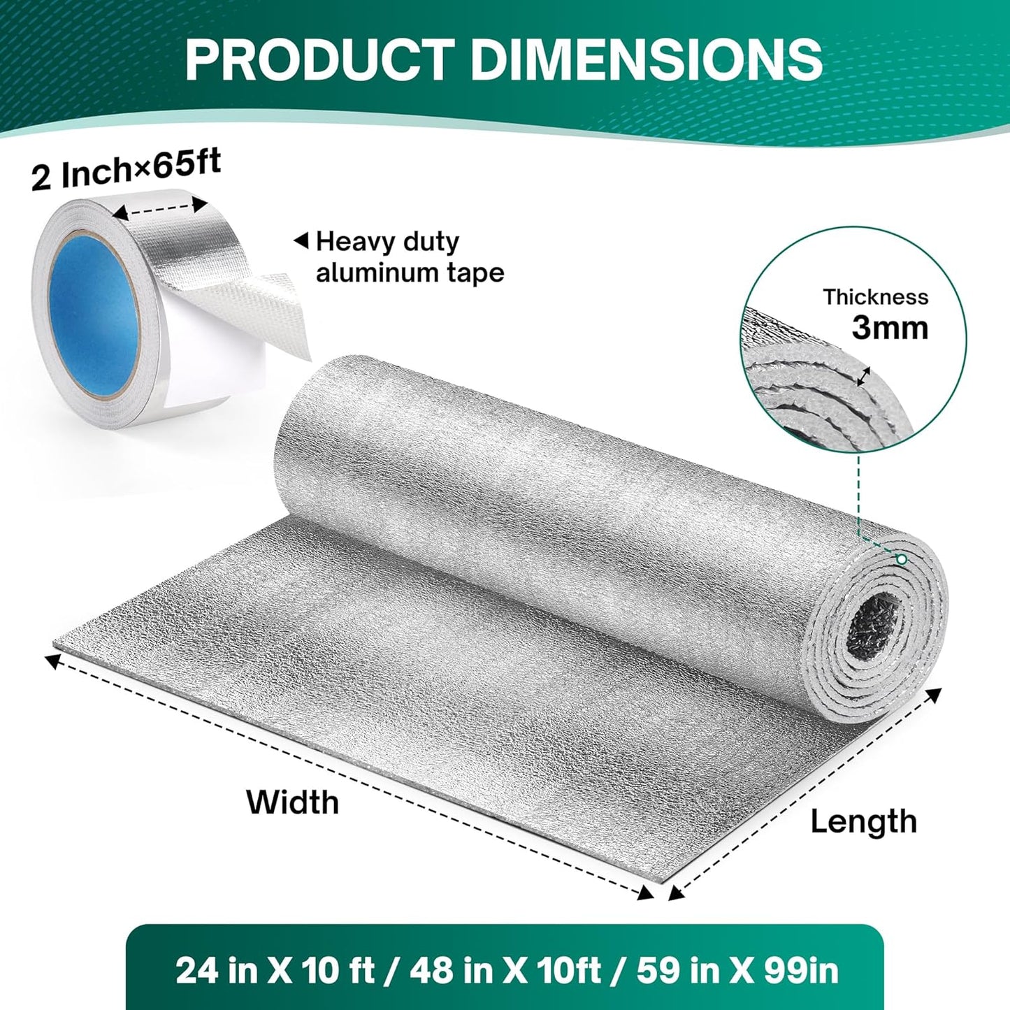 48 in x 10 ft (and smaller 16 in, 24 in, 48 in x 99 in) roll formats covering up to 40 square feet