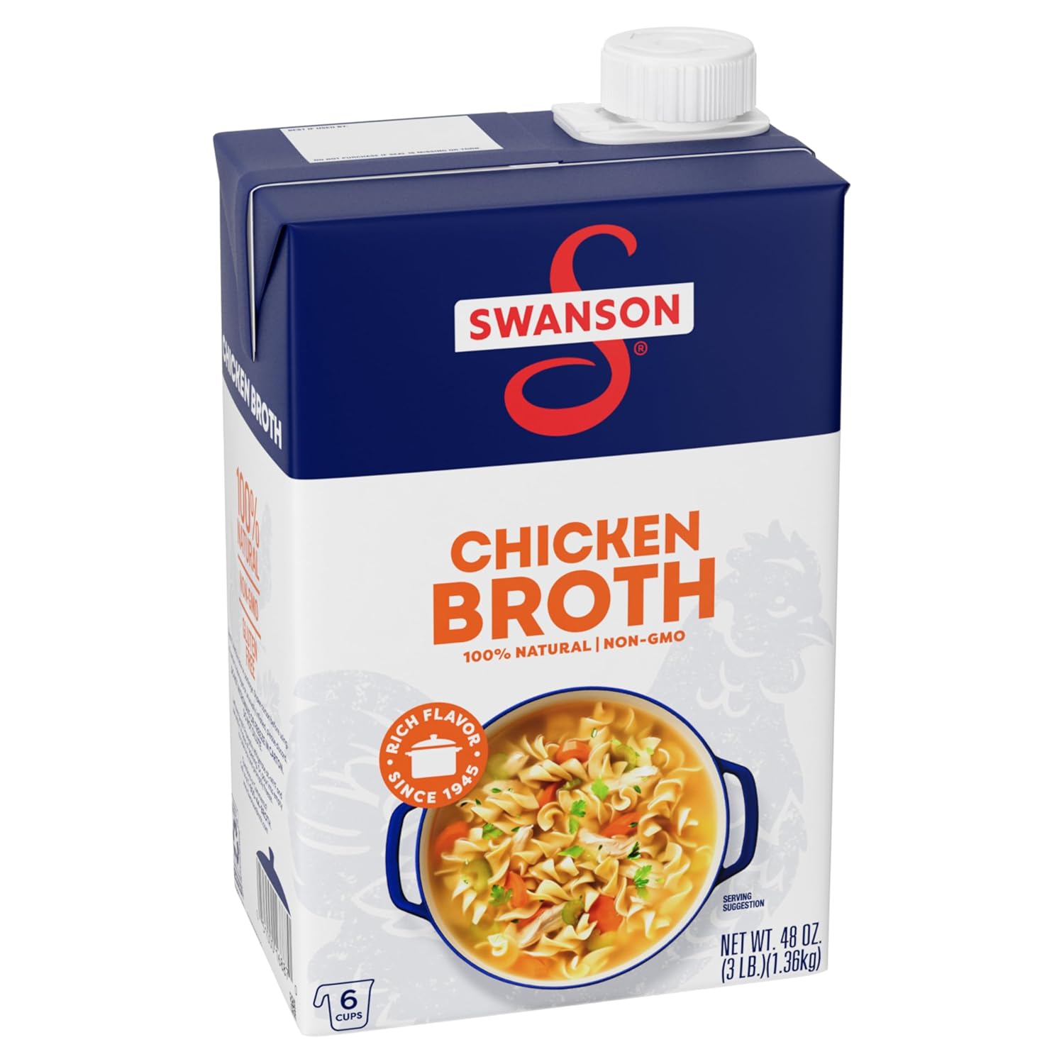 48 oz recyclable paper-based carton (vs. standard 32 oz cans)