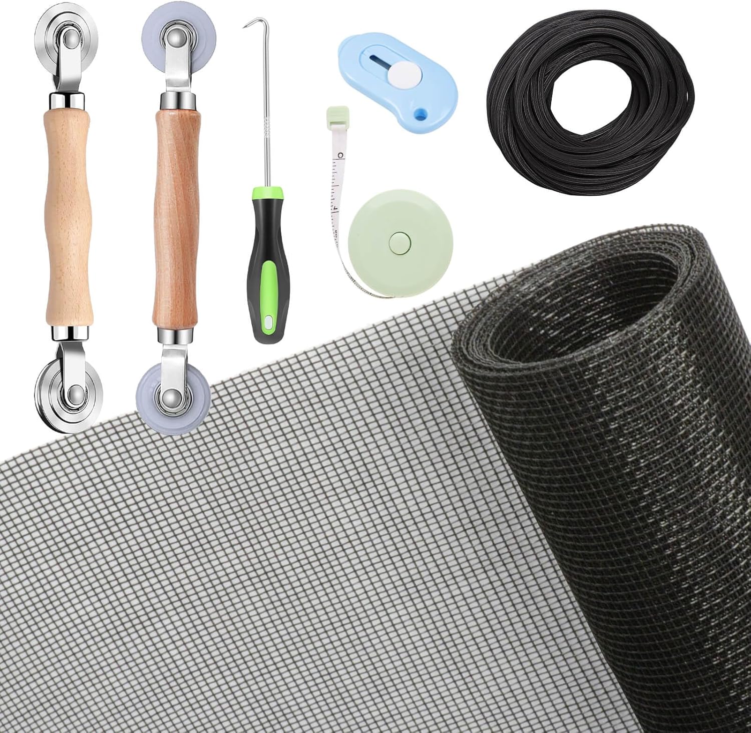 48"x118" or 59"x106" charcoal/gray fiberglass mesh, 4 size+color variants