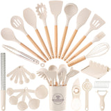 Astercook Complete Silicone Cooking Set with Wooden Handle — Streamlined Kitchen Essentials for an Intentional, Less-Is-More Home