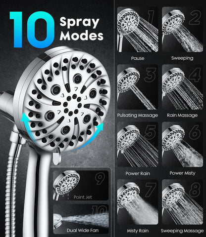 5.18-inch oversized spray face with anti-clog silicone nozzles