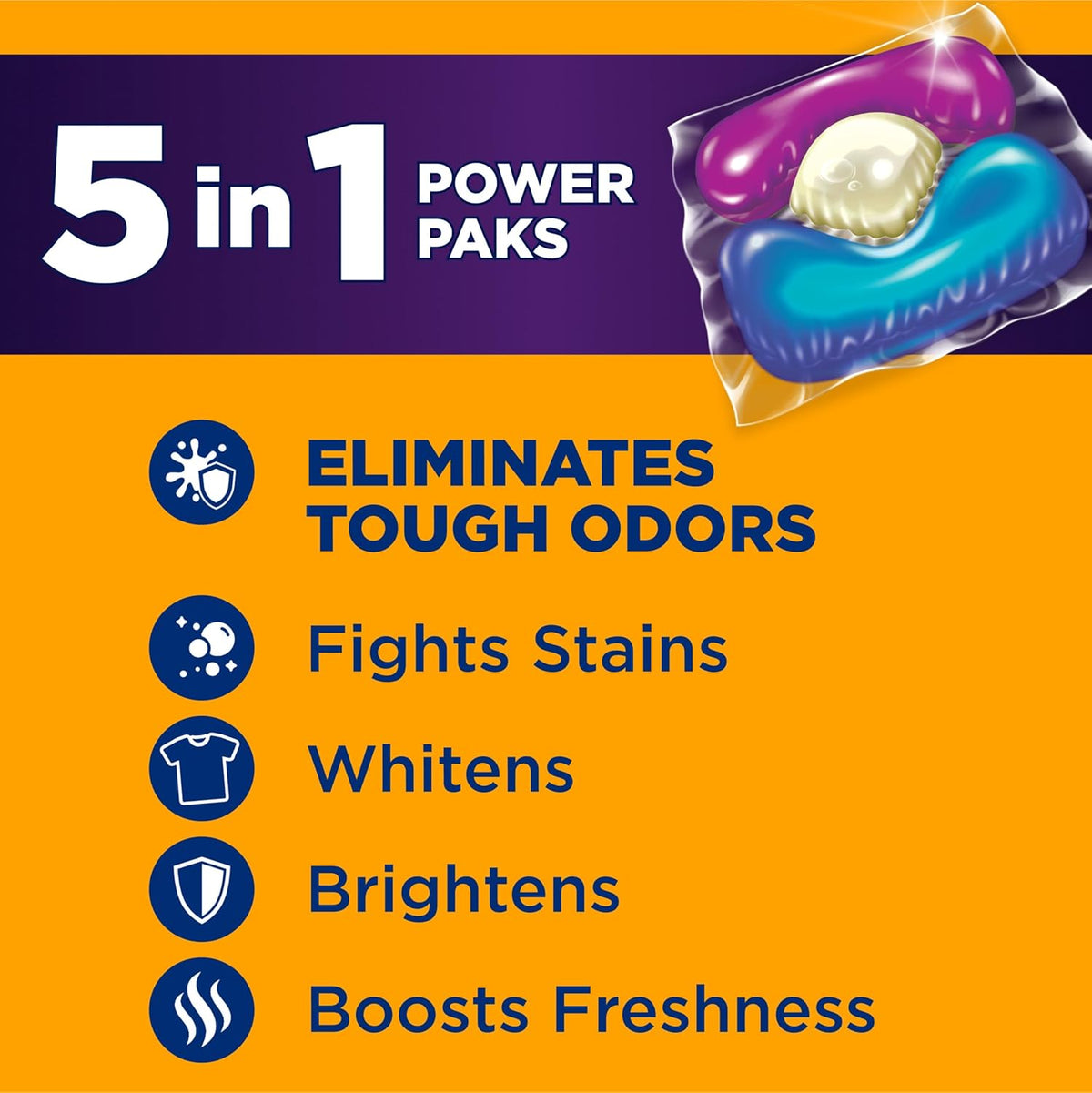 5-in-1 concentrated formula: odor elimination, stain attack, whitening, brightening, scent boosting