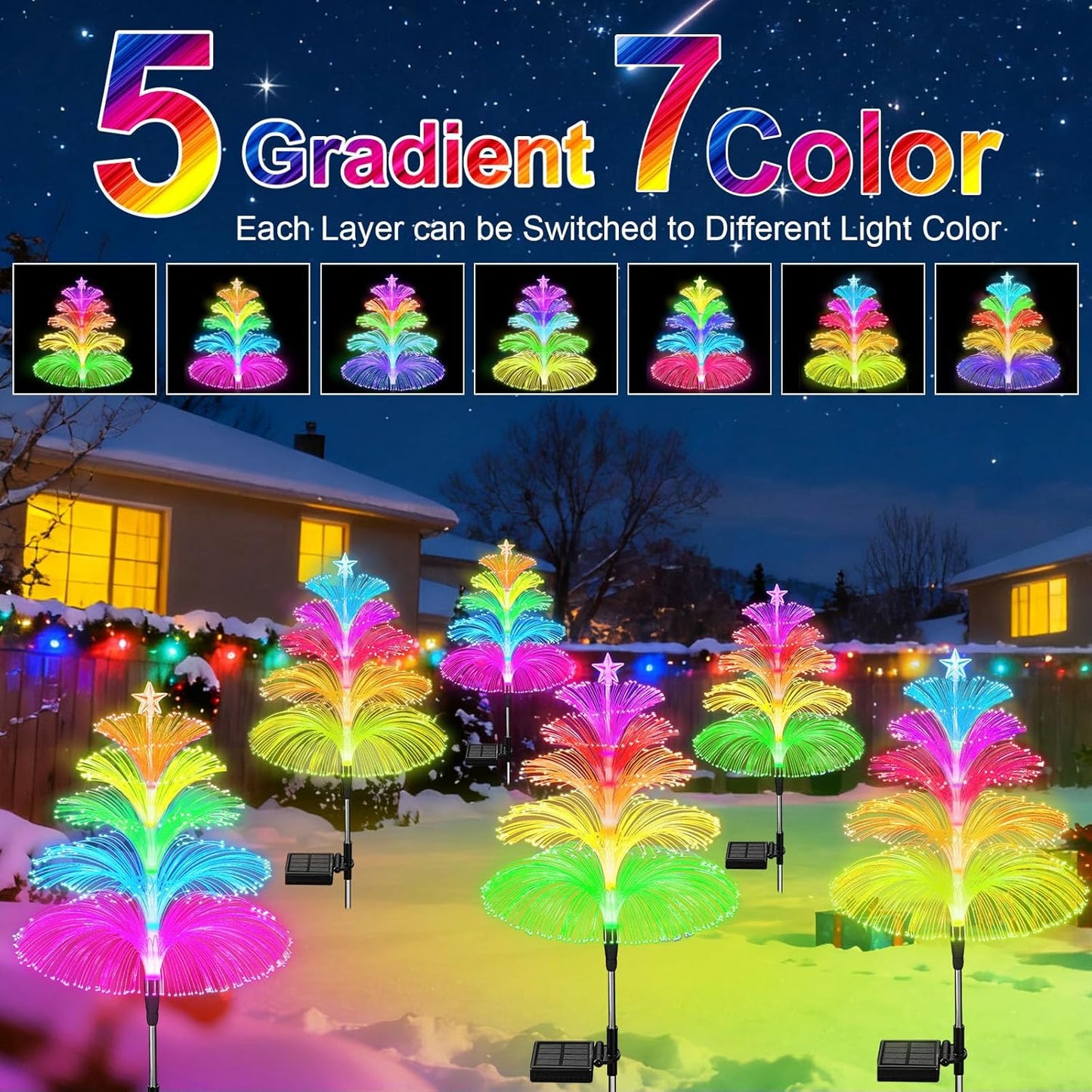 5-layer fiber optic tree with 7 color-changing leds controlled independently per tier