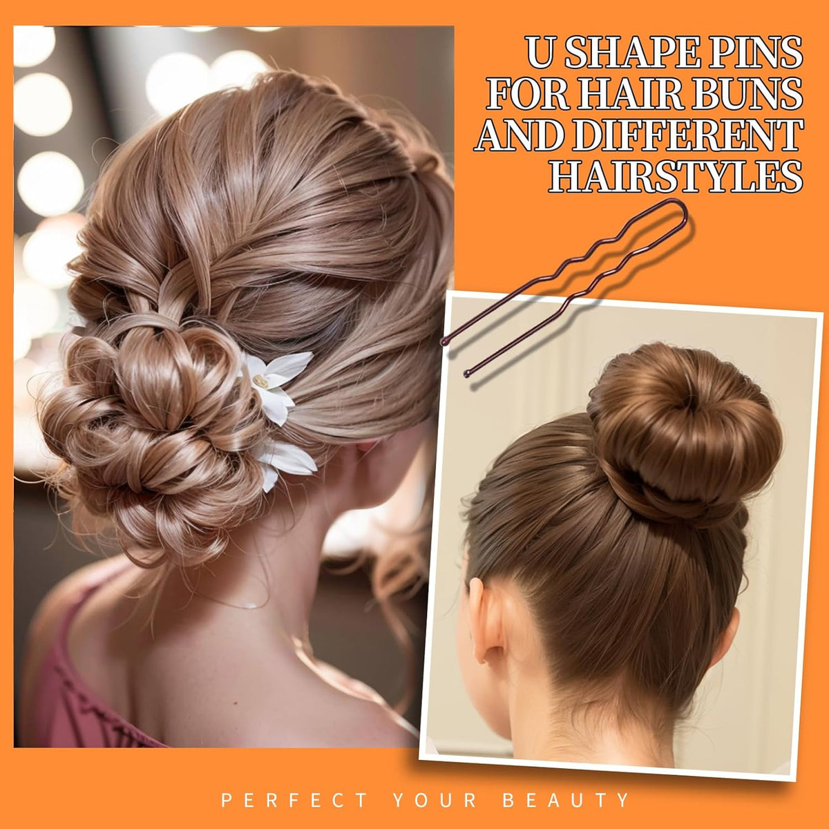 6 color variants (brown, black, silver, blonde, brown/black, rose gold) designed to match common hair shades